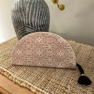 Universal Thread Half Moon Zippered Fabric Clutch Tassel